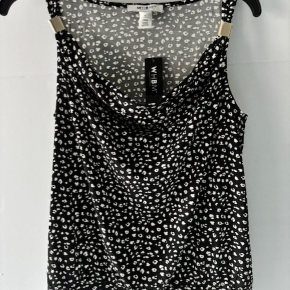 NWT White House Black Market Women’s S Sleeveless Polka Dot Scoop Neck Top Black